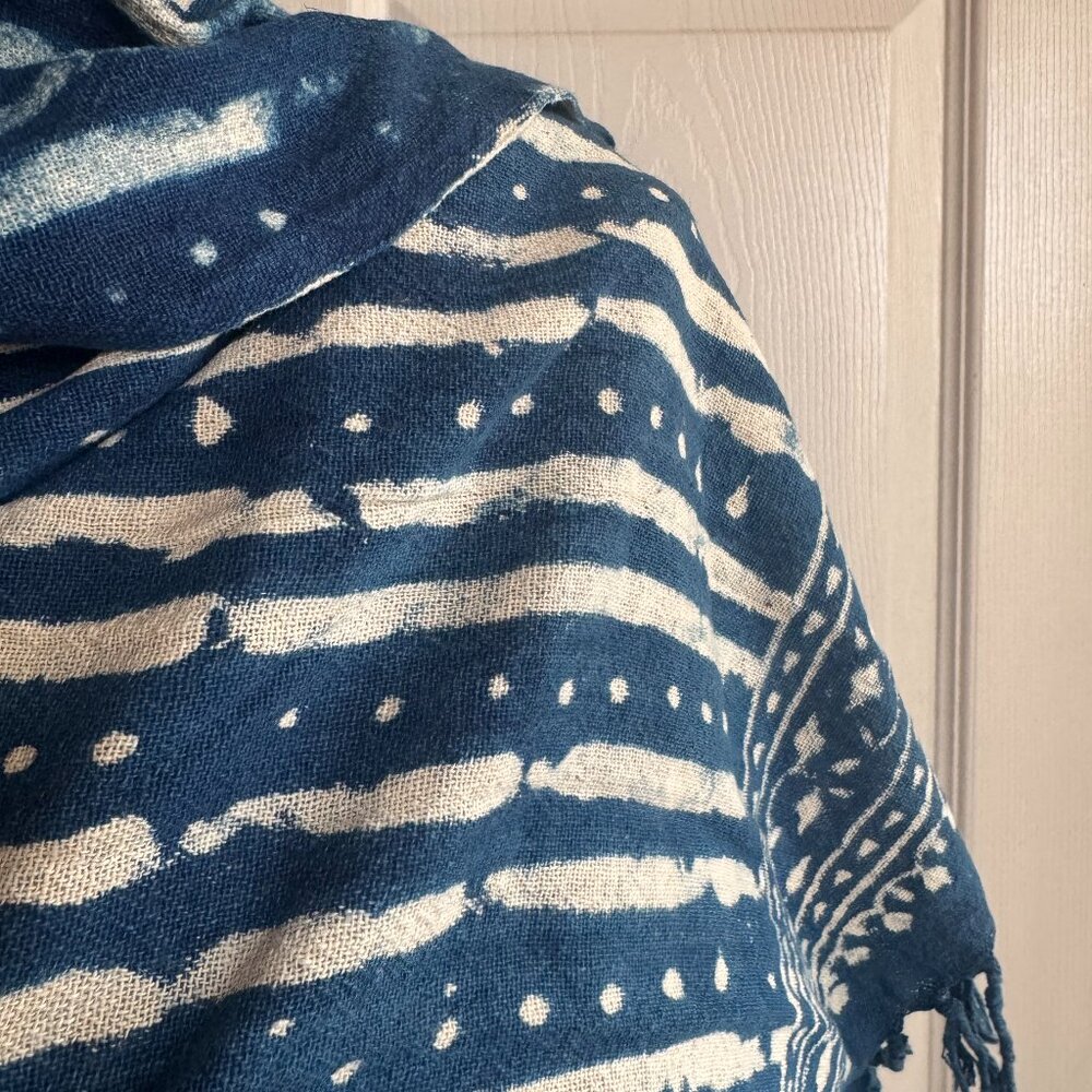 Large Mudcloth Print Woven Blanket Scarf By Paz Collective Shawl Cotton Indigo - Picture 4 of 10